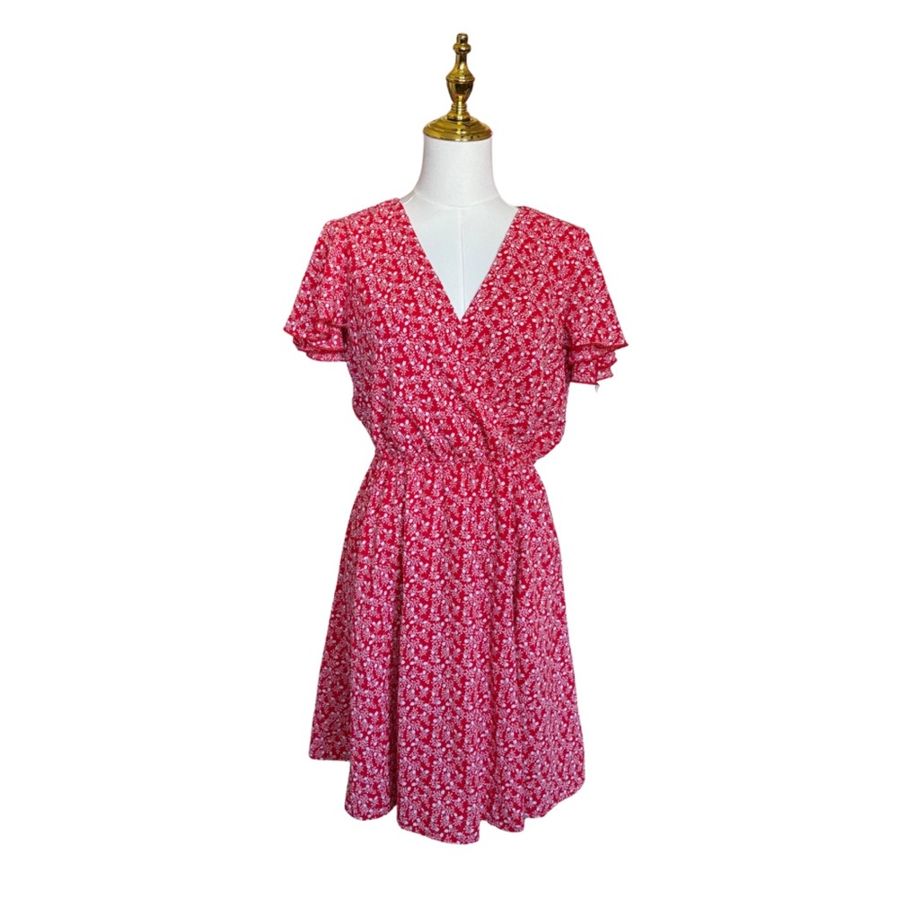 L A Soul Red Floral Wrap Dress